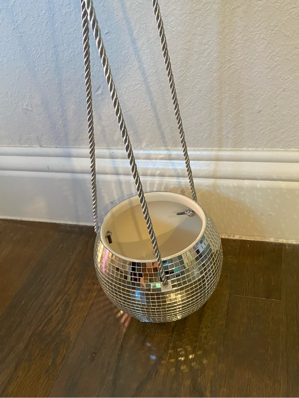 Trader Joe’s Silver Disco Ball Hanging Planter Pot Mirror Tile Boho Home Decor